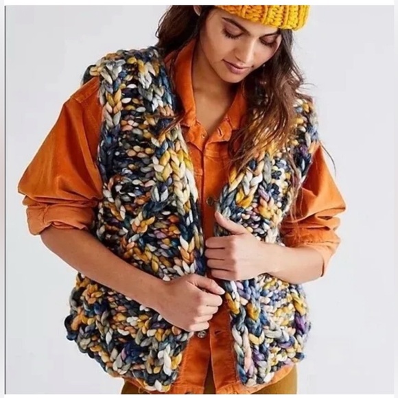 Free People Twilight Chunky Multi Colored Knit Heavyweight Vest Size XL - Picture 13 of 15